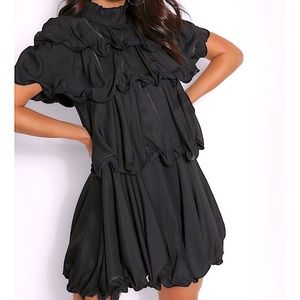 Black High Neck Extreme Ruffle Dress.